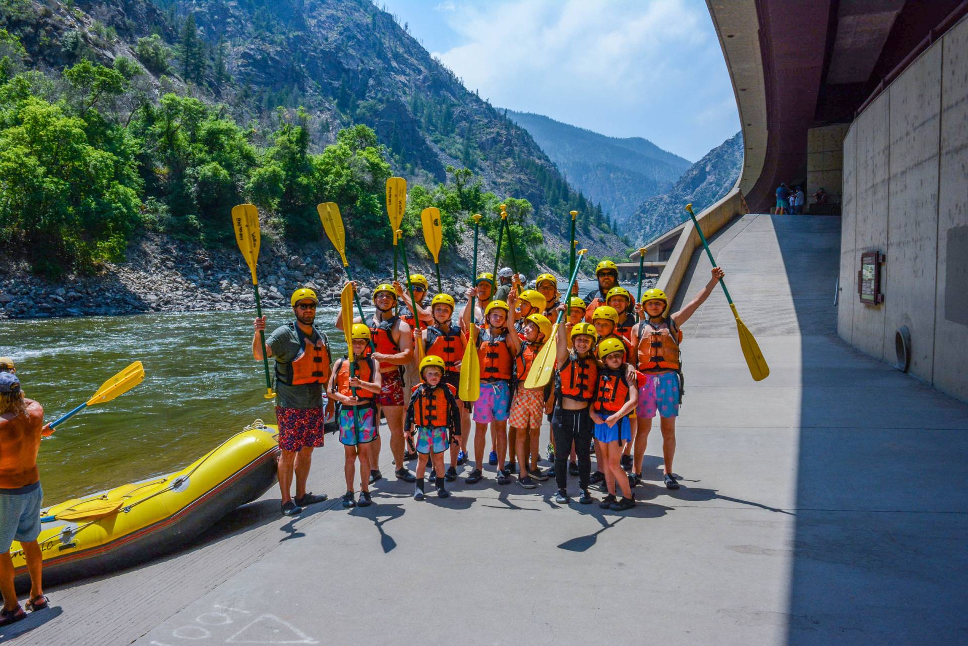 Large family group rafting on the Colorado River near Glenwood Springs